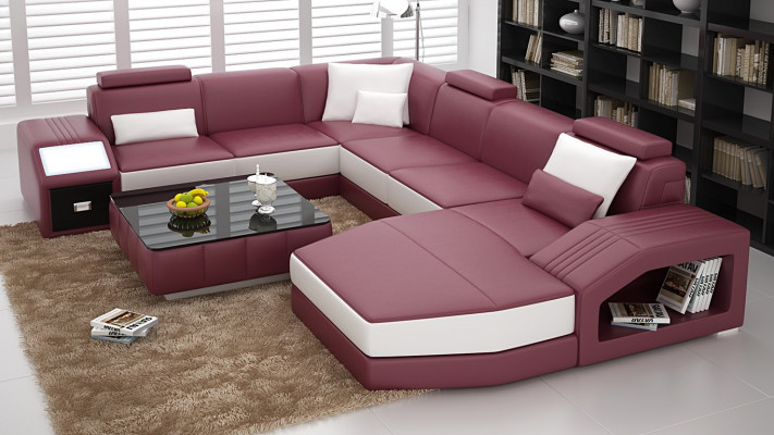 Design Couch Luksusowe kanapy Skóra Sofa Siedziba Narożnik Ustawić Podkładkę Narożnik Couch Czerwony