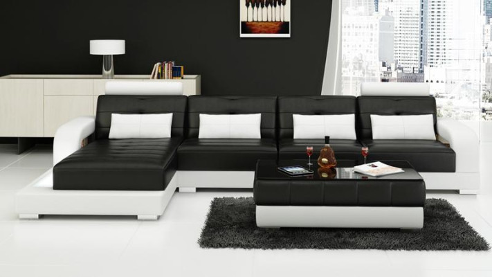 Narożnik kanapa Skóra + stolik kawowy Narożnik Sofa Kanapa Podkładka Ustawić Żywy krajobraz Narożnik