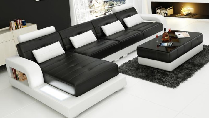Narożnik kanapa Skóra + stolik kawowy Narożnik Sofa Kanapa Podkładka Ustawić Żywy krajobraz Narożnik