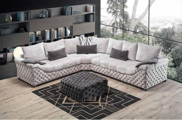 Narożnikowa kanapa Beżowa Kanapa Design Drewno z Włókienniczy Sofy do Salonu w Kształcie L Nowe