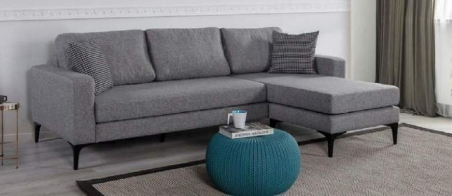 Zestaw do salonu L Shape Szara Sofa Meble tapicerowane Designe Couch Narożnikowa kanapa