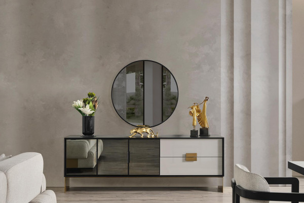 Czarny komplet do salonu designerski kredens luksusowy Lustro 2-częściowy zestaw nowy