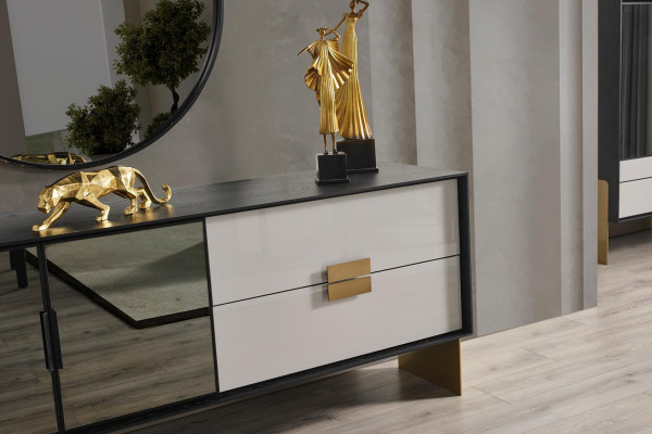 Czarny komplet do salonu designerski kredens luksusowy Lustro 2-częściowy zestaw nowy