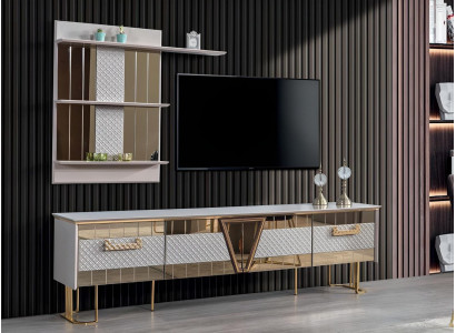 Nowoczesny Design Szara Jednostka ścienna Drewno Ściana Półki Kompletny stojak na meble TV
