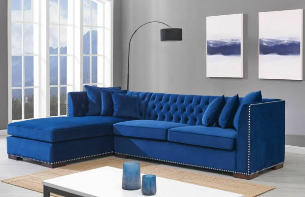 Kanapa Chesterfield Blue Designerska Sofa Narożnik Sofa Ustaw Włókienniczy Materiał Sofy