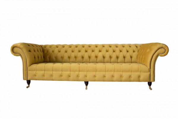 Sofa Elegance Design 4 miejsce do siedzenia Sofa Podkładka Luxury Włókienniczy Sofy Chesterfield Żółta