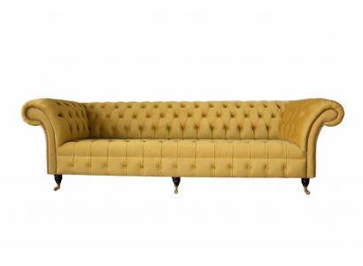 Sofa Elegance Design 4 miejsce do siedzenia Sofa Podkładka Luxury Włókienniczy Sofy Chesterfield Żółta