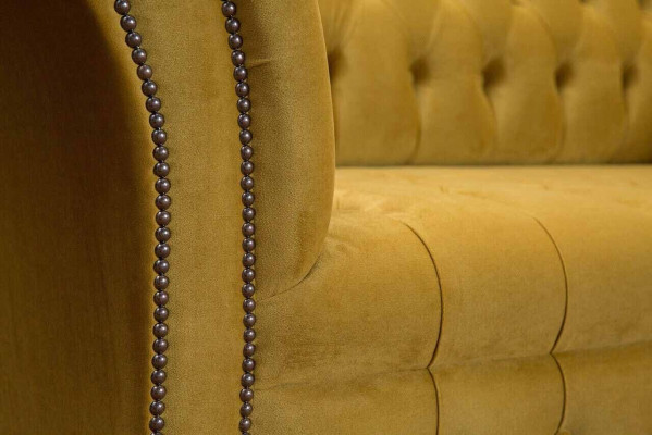 Fotel Chesterfield Meble Zestaw 2x Sofa Jednoosobowa Sofa Włókiennicza Żółta