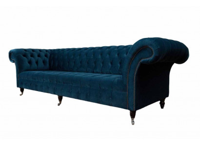 Design Luksusowa Sofa Chesterfield 4-miejsce siedzące Couch Podkładka Sofy Meble Niebieskie