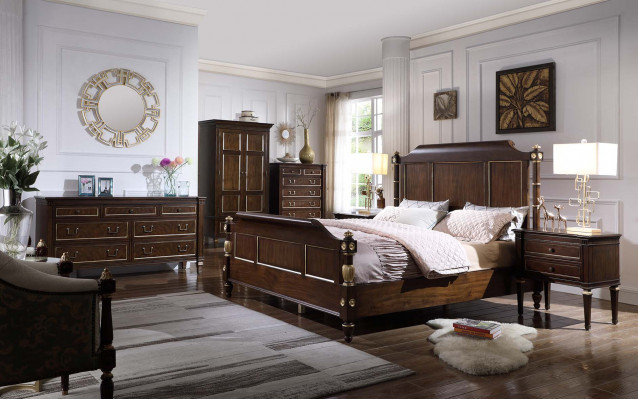 Sypialnia Zestaw Łóżko 2x Szafki nocne Luksusowy nowy 3-częściowy Design Modern Drewno