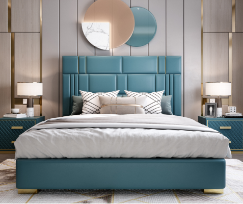 Designerskie łóżko Sypialnia sztuczna skóra Hotel Luxury Podkładka Meble Designer