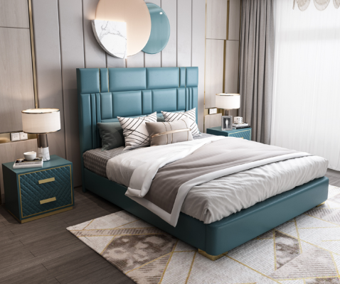 Designerskie łóżko Sypialnia sztuczna skóra Hotel Luxury Podkładka Meble Designer