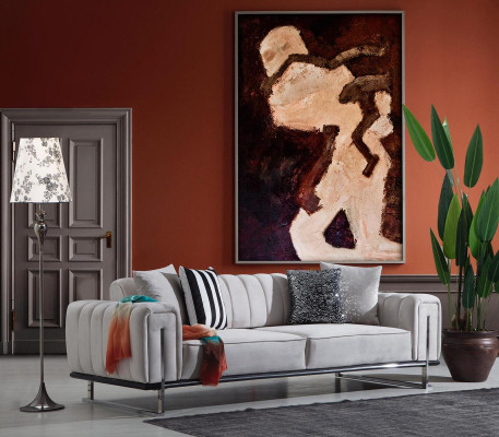 Salon Szara Sofa Kanapa Trzyosobowa Nowoczesne Sofy Tapicerowane Nowe Siedziba Meble