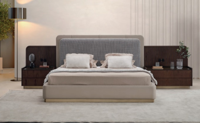 Sypialnia Beżowe Łóżko Drewno Modern Design 180x200 Design bed Meble