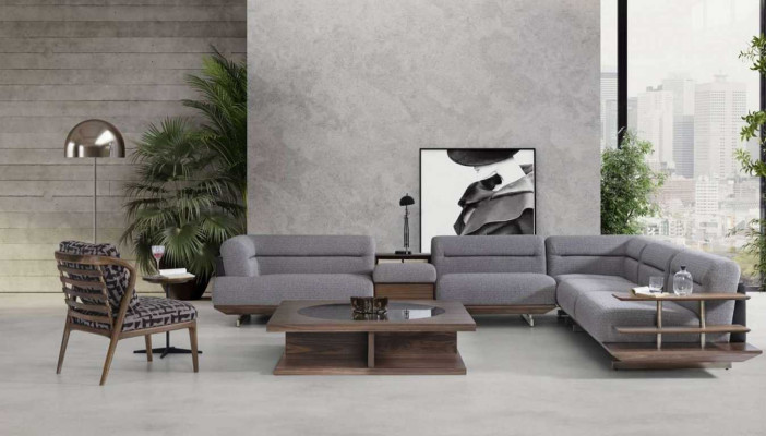 Nowoczesny zestaw do salonu Narożnikowa kanapa Fotel z stolikiem kawowym w kształcie litery L Luxury Design