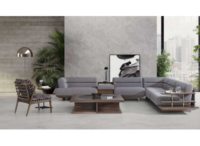Nowoczesny zestaw do salonu Narożnikowa kanapa Fotel z stolikiem kawowym w kształcie litery L Luxury Design