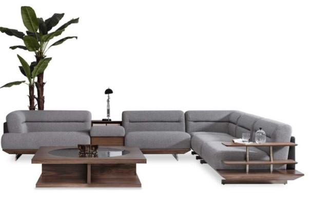 Nowoczesny zestaw do salonu Narożnikowa kanapa Fotel z stolikiem kawowym w kształcie litery L Luxury Design