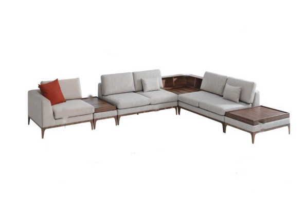 Pokój dzienny Narożnikowa kanapa L-Shape Drewno Zestaw narożny Sofa Kanapy Luksusowe Meble