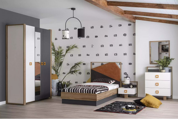 Sypialnia Ustawić łóżko żłobek Designerski zestaw Szary 5-częściowy Drewno