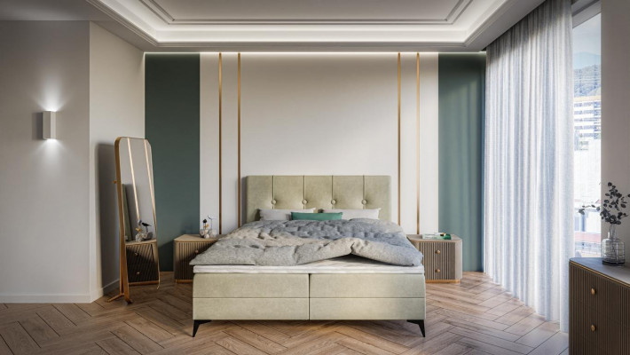 Łóżko Luxury Sypialnia Meble tapicerowane Design Podwójne łóżko Materiałowe łóżko skrzyniowe