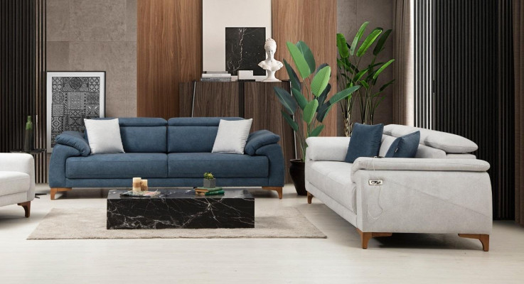 Nowoczesna trzyosobowa kanapa 2x Zestaw sofowy Kompletny Włókienniczy Meble Design