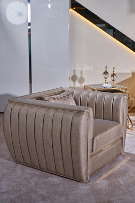 Fotel Design Salon Podkładka Drewno Modern Luxury New Kolor beżowy