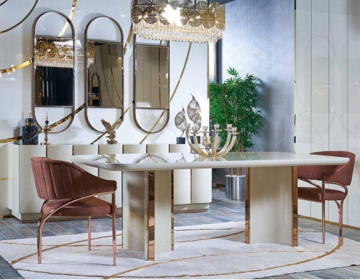 Salon Kredens Biały Lustro Materiał Drewno z Metal Styl Nowoczesny