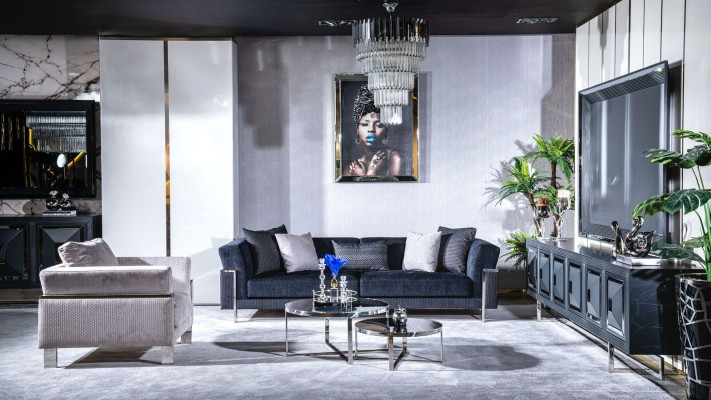 Luksusowa Sofa 3 miejsce do siedzenia Sofy Włókiennicze Couch Design Meble Trzyosobowe Czarny