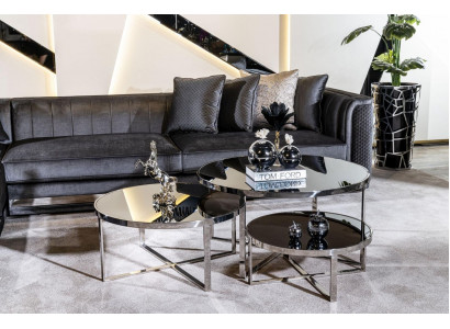 Salon Stoliki do kawy luksusowy design 3 sztuki. Drewno w stylu szarym Nowoczesny Tabela