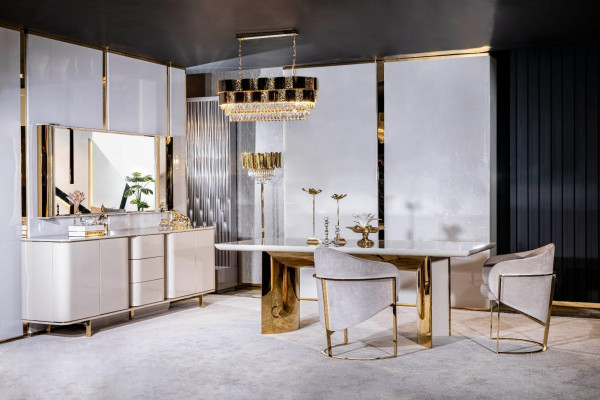 jadalnia Stół Kompletny 4 Krzesła Kredens Lustro Zestaw 7-częściowy Stół obiadowy