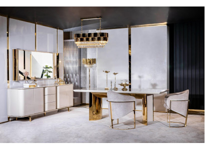 jadalnia Stół Kompletny 4 Krzesła Kredens Lustro Zestaw 7-częściowy Stół obiadowy