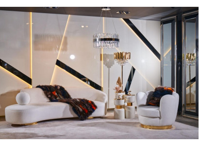 Luksusowa Sofa Biały Zestaw sofowy Fotel 3+1 miejsce siedzące Material Design Sofas Grupa