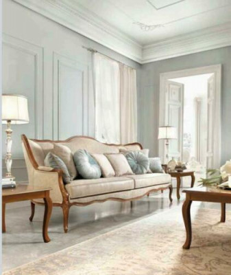 Zestaw sofowy 6 sztuk. Klasyczne Meble Sofa Fotel Boczny Stolik kawowy Drewno
