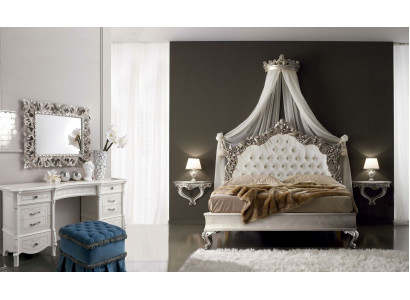 Łóżko + 2x Stolik nocny 3 szt. Sypialnia Scenografia Nowoczesny Luksus Chesterfield