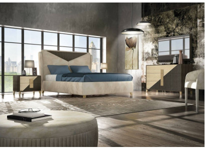 Łóżko Stolik nocny Kredens 4 szt. Sypialnia Scenografia Nowoczesne Luksusowe Łóżko Nowe