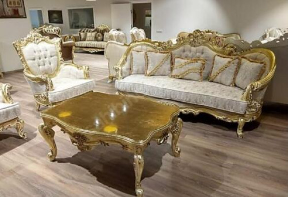 Złoty Zestaw sofowy Zestaw 5 kanap z stolikiem kawowym Chesterfield Baroque