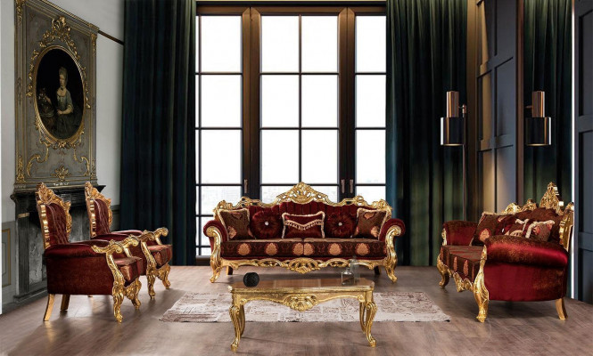 Luksusowa kanapa trzyosobowa Podkładka Meble Aksamit Baroque Czerwony 3 Siedziba Sofa Nowość