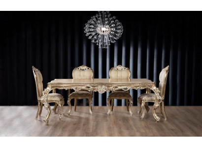 Złoty Zestaw Do Jadalni Designerski Stół obiadowy Prostokątny z x4 Krzesła Chesterfield 5szt. ustawić