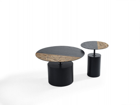 Side Okrągły Tabela stolik kawowy Design Drewno Czarny Salon Tabela