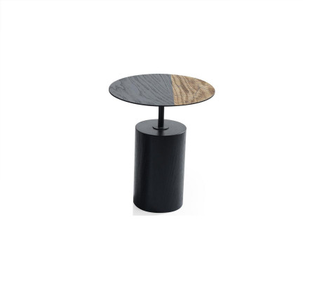 Side Okrągły Tabela stolik kawowy Design Drewno Czarny Salon Tabela