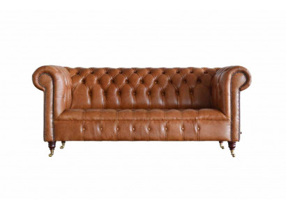 Sofa Chesterfield 3 Siedziba Podkładka Kanapy Sofy Kanapa Trzyosobowa Brązowa