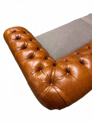 Klasyczna 4-miejsce do siedzenia Chesterfield w kolorze brązowym - wysokiej jakości Włókienniczy I elegancki skórzany design