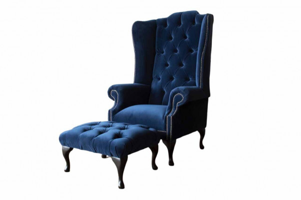 Chesterfield Ears Fotel z Stołek Relaks 1 miejsce do siedzenia Sofa jednoosobowa 2-częściowa