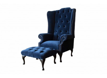 Chesterfield Ears Fotel z Stołek Relaks 1 miejsce do siedzenia Sofa jednoosobowa 2-częściowa