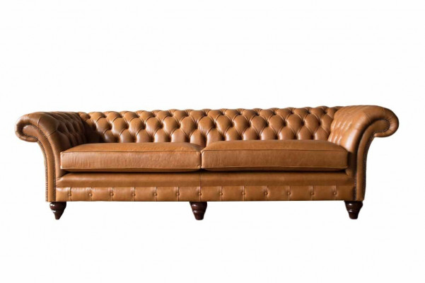 Sofa 4 miejsce do siedzenia Sofa Podkładka Chesterfield Sofa Siedziba Skóra Design Brown Meble