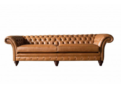 Sofa 4 miejsce do siedzenia Sofa Podkładka Chesterfield Sofa Siedziba Skóra Design Brown Meble