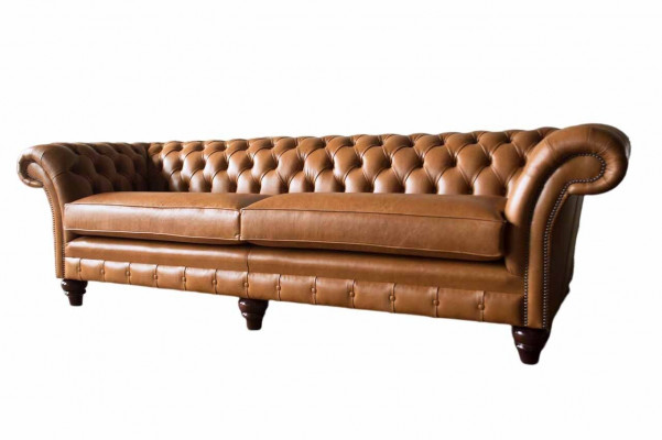 Sofa 4 miejsce do siedzenia Sofa Podkładka Chesterfield Sofa Siedziba Skóra Design Brown Meble