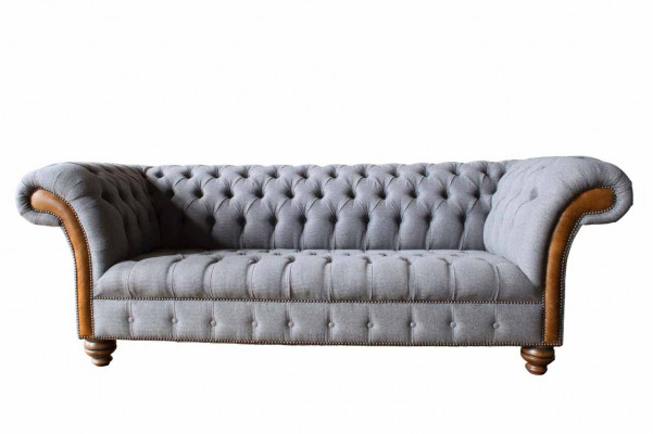 Sofa materiałowa Chesterfield Luksusowa sofa Podkładka Kanapa Siedziba Szara Włókienniczy