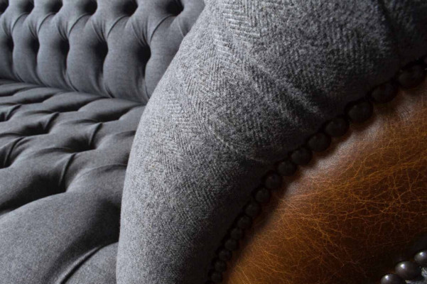 Sofa materiałowa Chesterfield Luksusowa sofa Podkładka Kanapa Siedziba Szara Włókienniczy