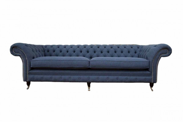 Designerska Sofa Chesterfield 4 miejsce do siedzenia Material Couch Blue Podkładka Living Room